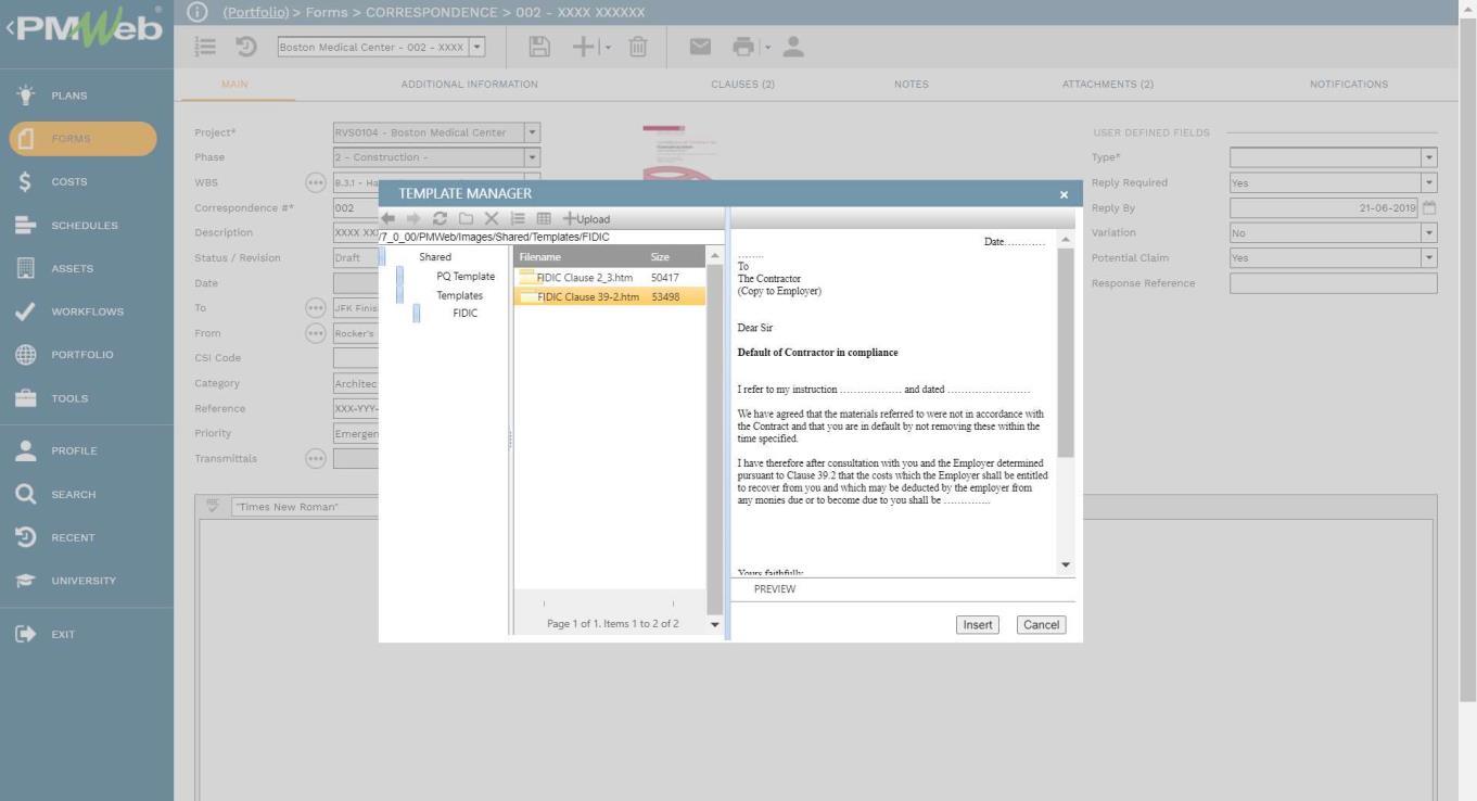 PMWeb 7 Forms Correspondence
Main
Template Manager