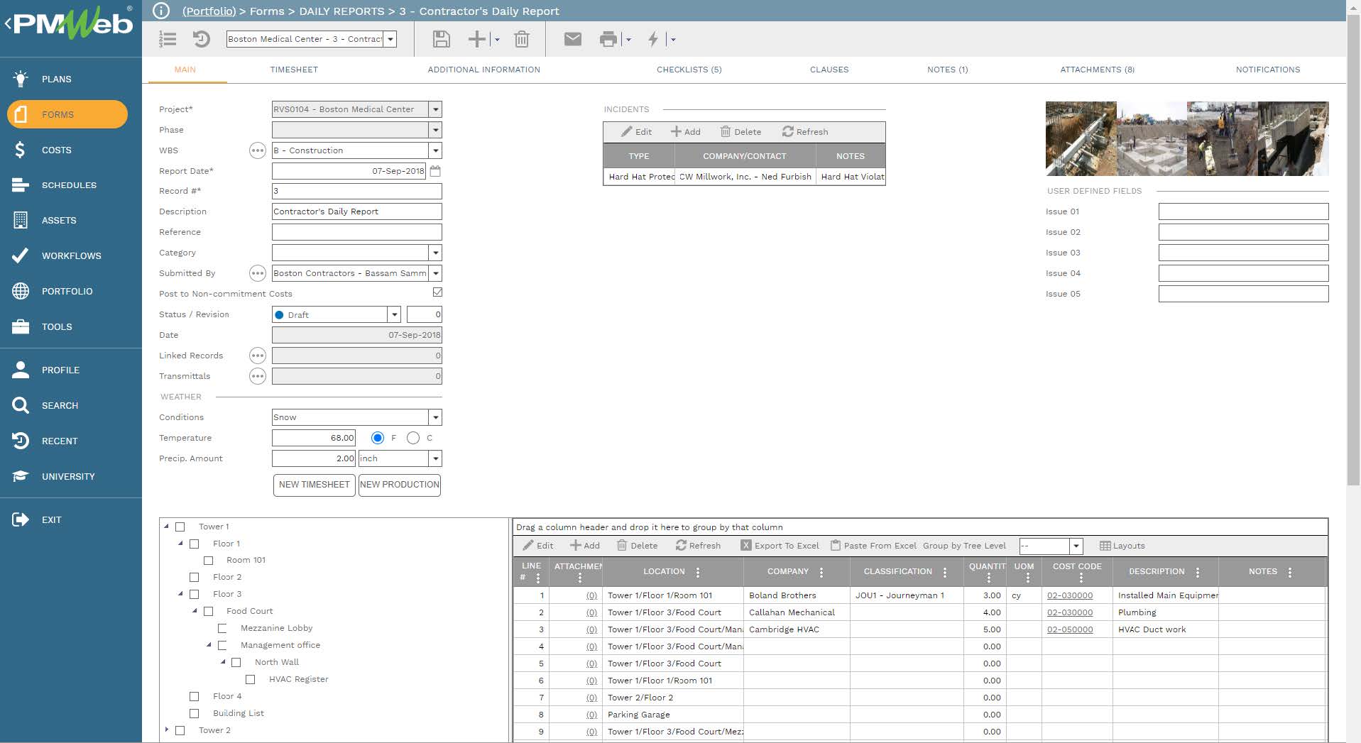 PMWeb 7 Forms Daily Reports Contractor Daily Reports
Main
